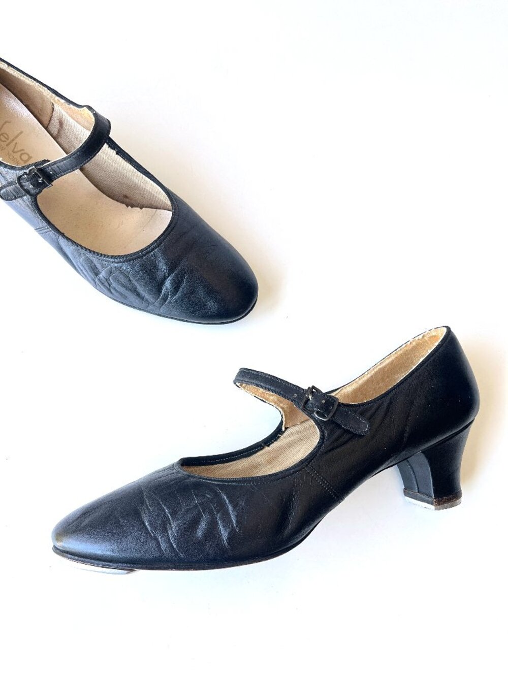 Vintage 70s Selva New York Black Leather Mary Jane Morgan Tap Dance Shoes Size 9